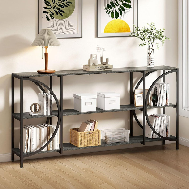 Console de 70,9 pouces, table d'entrée de ferme avec tablettes à 3 niveaux, longue console pour le couloir du salon, bureau gris