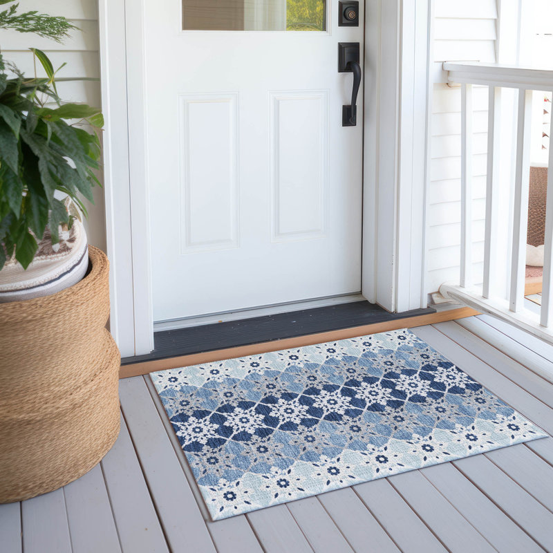 Machine Washable Indoor/Outdoor Chantille ACN2759 Americana Rug, 1'8" x 2'6", Blue