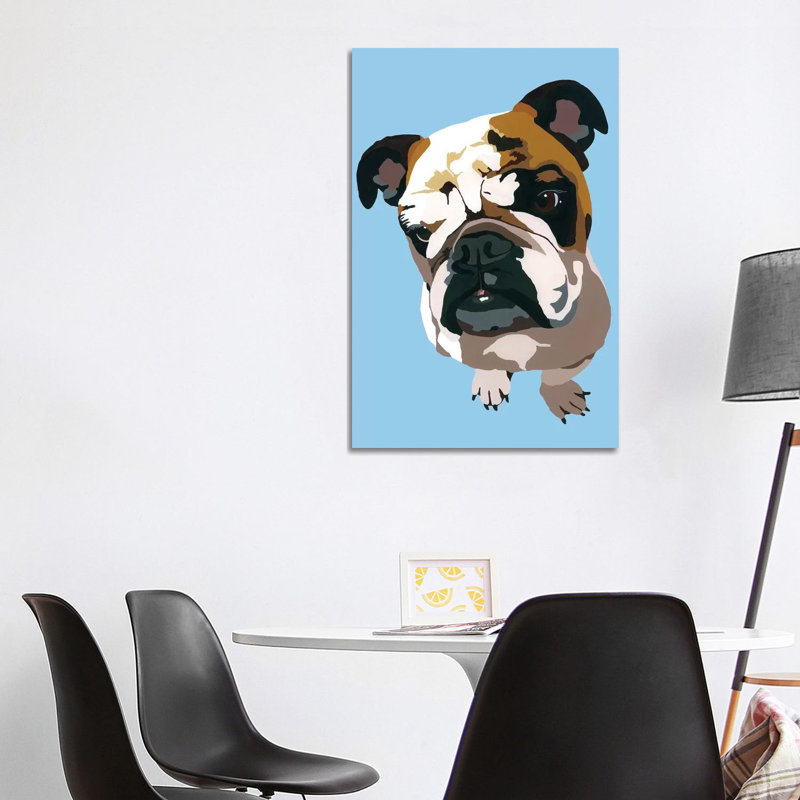 Bulldog On Blue 1 Piece Wrapped Canvas Wall Art, 101.6 cm H x 66.04 cm W x 3.175 cm D