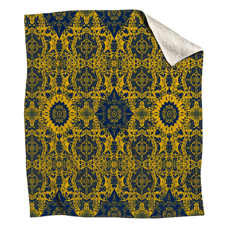 Yellow Blue Damask Blankets, 60in W x 80in H