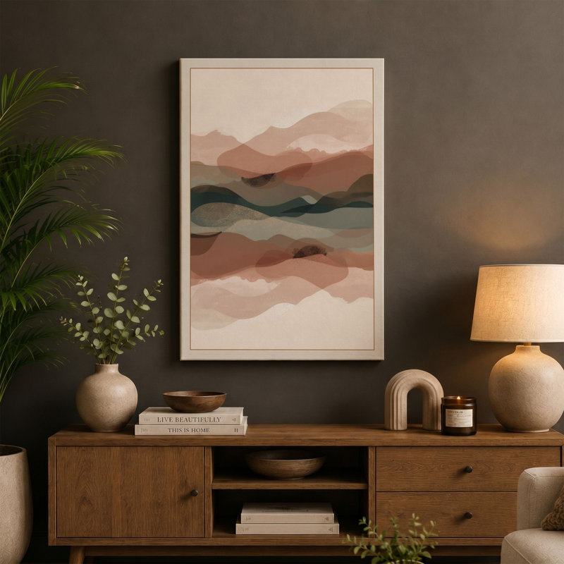 Mountains Reflected Minimalist - Wrapped Canvas, 36x24 - 91.4 x 61.0 cm, Sage Border