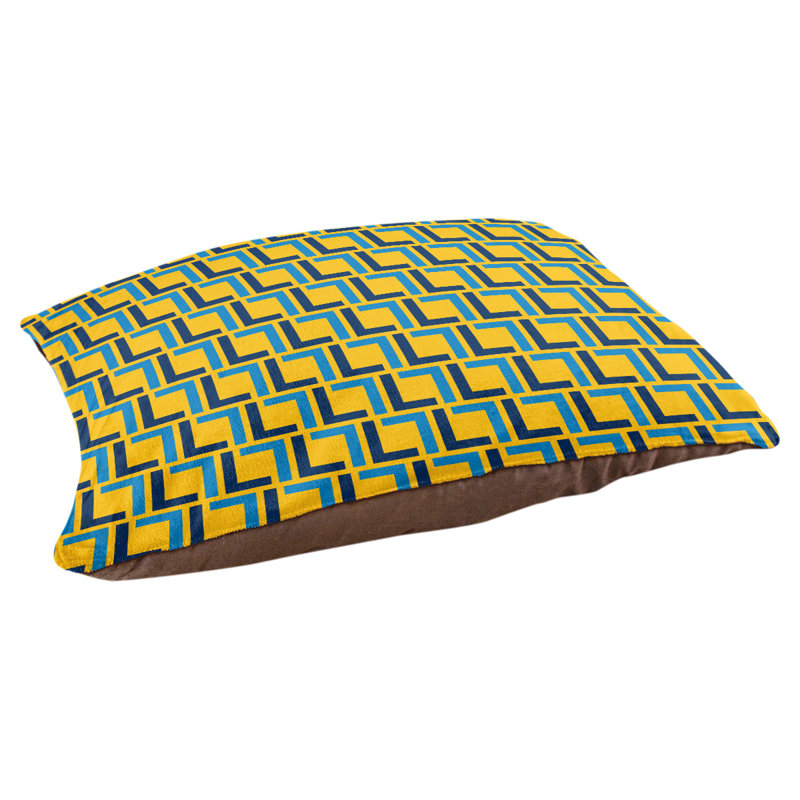 Coussin pour chien Brossard, Petit (l 28 po x P 18 po x H 4 po), Or / bleu marine / bleu pastel
