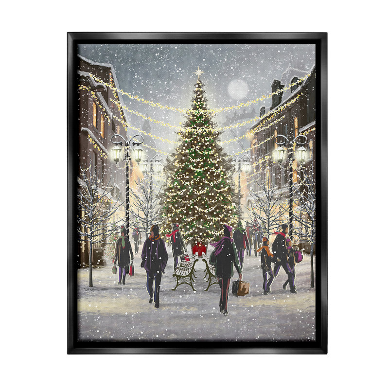 «Town Christmas Tree» par Pip Wilson sur, Cadre flottant noir de jais, H 31 po x l 25 po