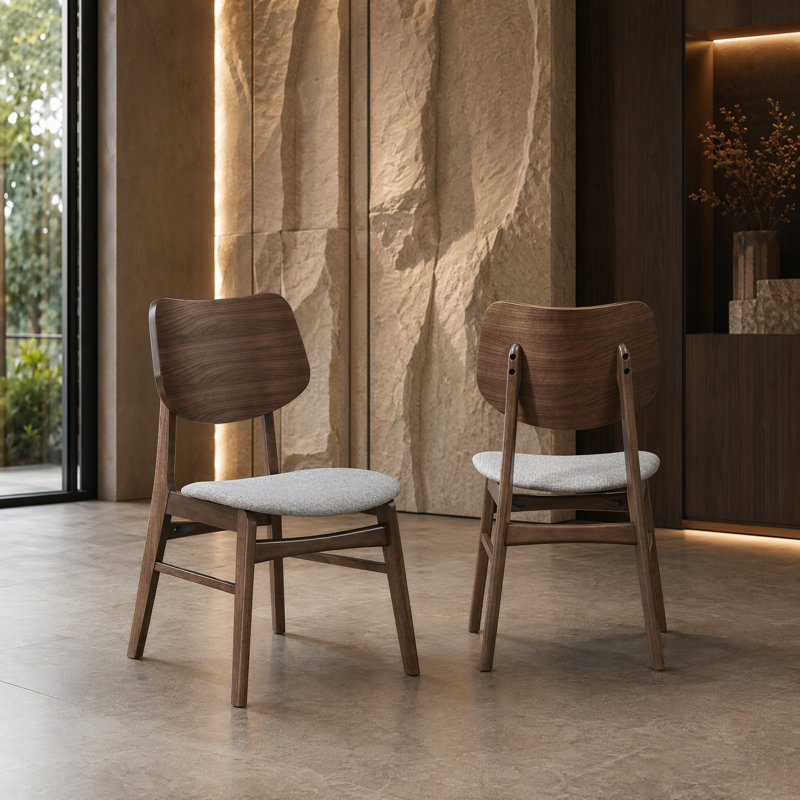 Upholstered Solid Wood Dining Chair, Walnut