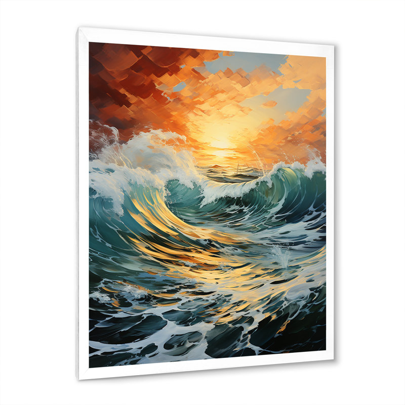 Tempête côtière orange - bleu sarcelle - imprimé, H 44 po x l 34 po x P 1,5 po, Cadre photo blanc