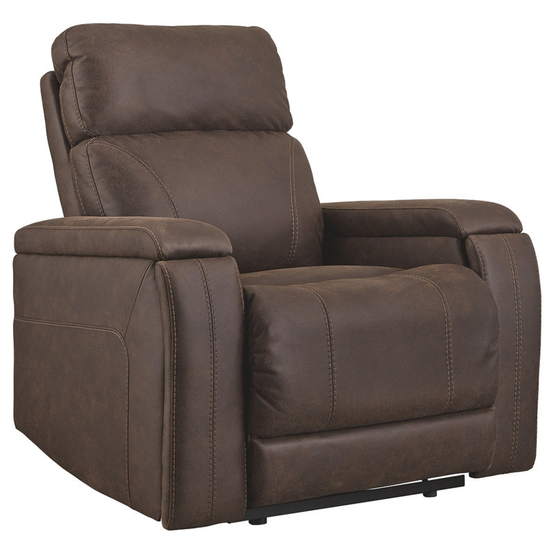 Anysha Faux Leather Power Recliner, Walnut Faux Leather