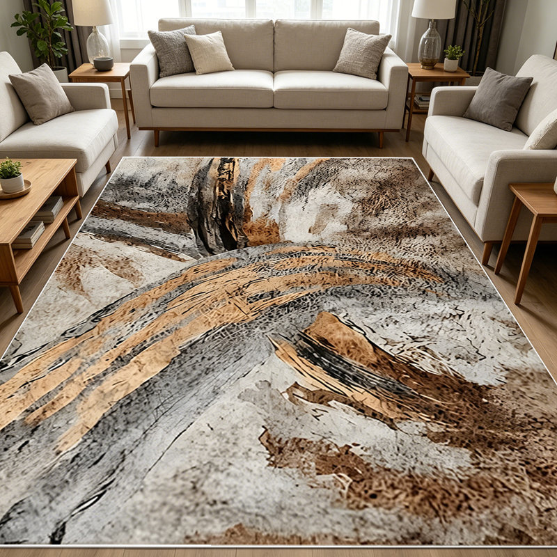 1PC Abstract Swirl Earth Tone Brown Grey Textured area rugs for Living Room, Soft and Comfortable, Suitable for all seasons, easy-to-maintain, machine washable Indoor floor mat, Under Table Farmhouse suitable for dining table, entryway, bedroom,