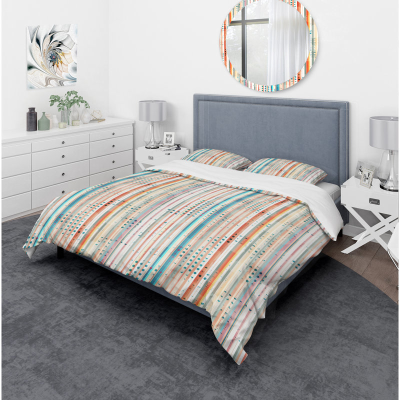 Grunge Line - Modern Striped Duvet Cover Set - Microfiber Polyester, Full/Queen Duvet Cover + 2 Shams