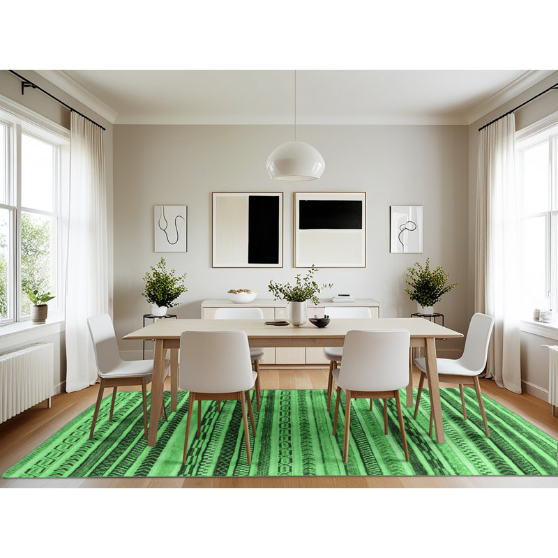 Tapis lavables à la machine à motif abstrait vert émeraude 2298, Rectangle 7 pi x 10 pi