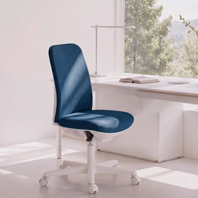 Chaise de bureau sans accoudoirs, chaise pivotante polyvalente pour le bureau, la couture et la coiffeuse, Bleu