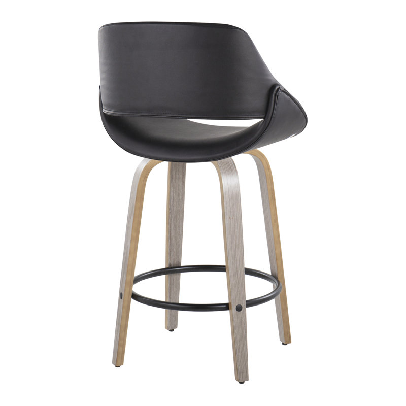 Najrin Faux Leather Upholstered Bar & Counter Stool with Round Footrest, Black, Light Gray/Black