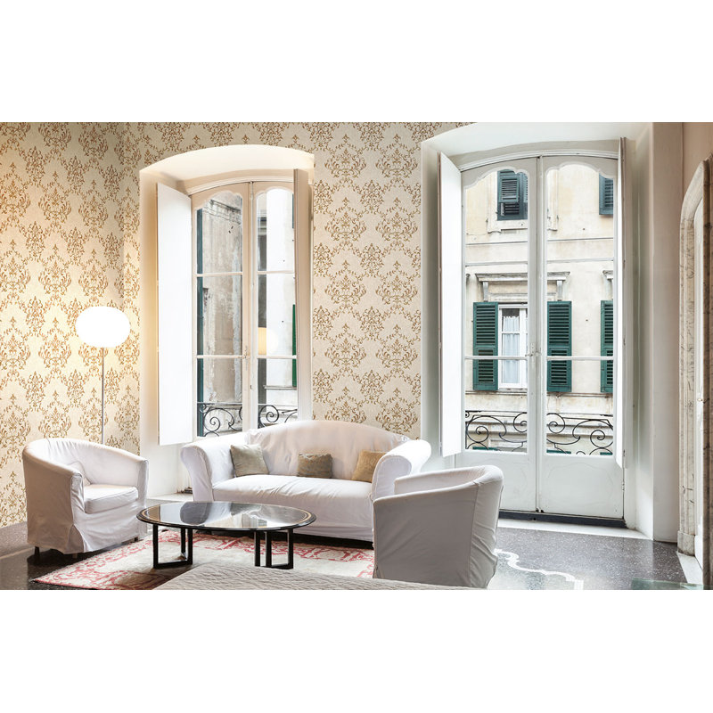 Neapolis 3 Neapolis 3 Floral Lattice Damask Design 33' L x 21" W Metallic Wallpaper Roll, Bronze/Cream