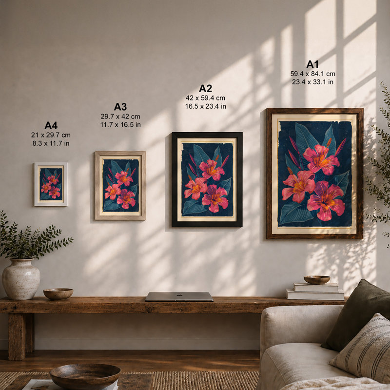 Luminous Blooms Botanical - Framed Print, A2 - 59.4 x 42.0 cm, Black