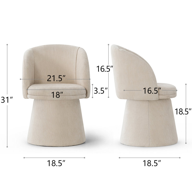 Chaise de bureau moderne pivotante rembourrée avec dossier tonneau et base à piédestal entièrement rembourrée, Beige