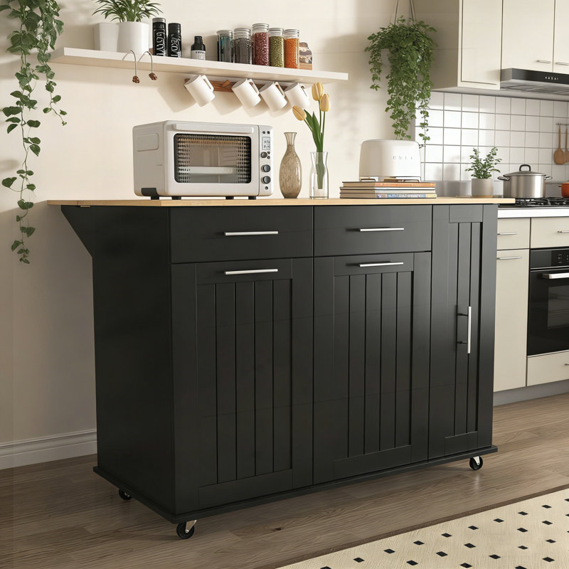 Îlot de cuisine polyvalent avec abattant, organisateur coulissant à 3 niveaux, tablettes réglables, roulettes et grand espace de rangement pour les cuisines modernes.