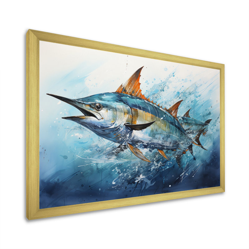 Fishing Majestic Marlins I - Fishing Framed Canvas Print Hunting Wall Art, Gold Single Picture Framed, 12" H x 20" W x 1" D