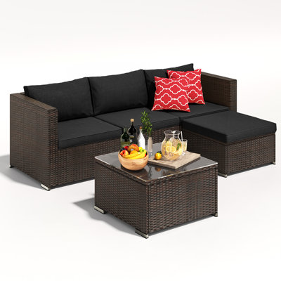 Wicker 3 - Person Modular Patio Conversation Sets with Cushions
