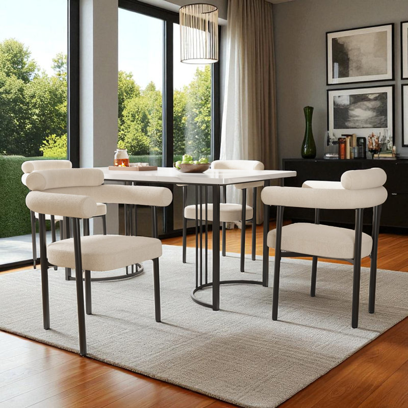 Dining Chairs Set Of 4 Upholstered Armchairs, 4, Beige