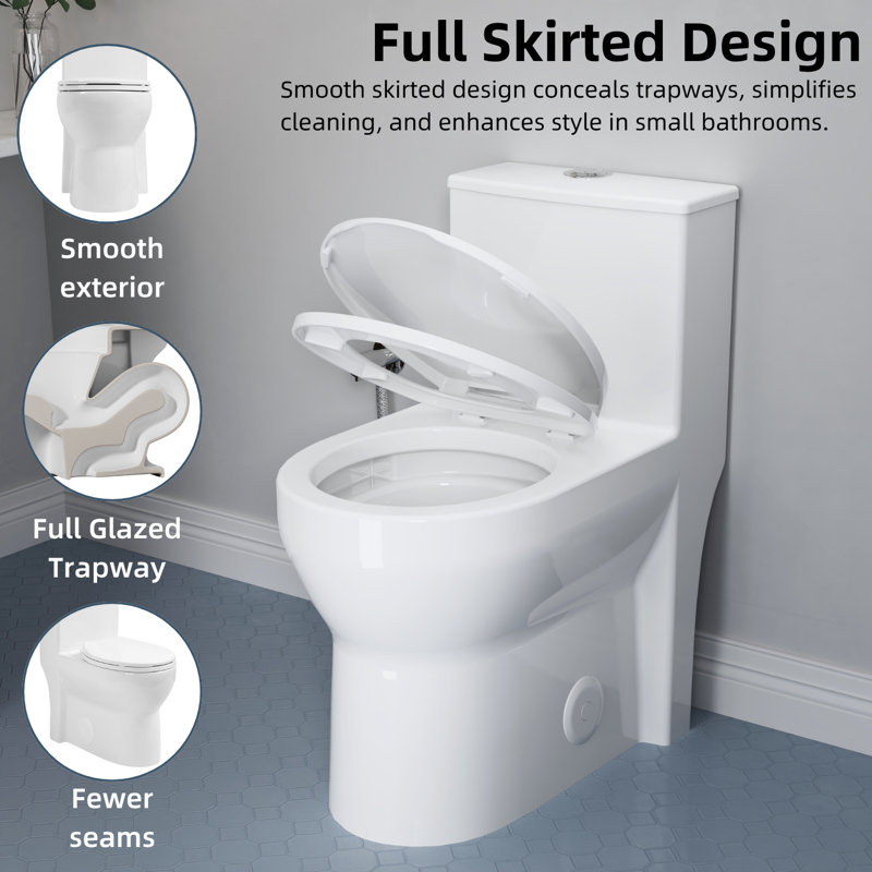 Los Flexi Compact One-Piece Toilet, 17" ADA Comfort Height, Swirl Dual Flush 1.0/1.28 GPF, Modern Design, Soft-Close Seat, 12-Inch Rough-In