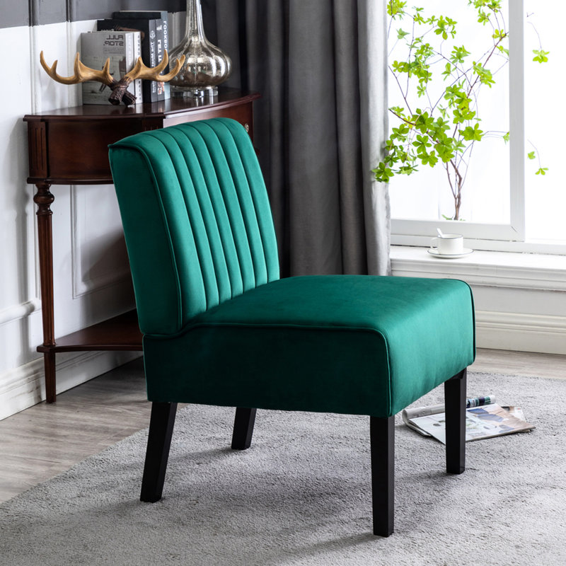 Fauteuil d'appoint en velours de style Mid-Century moderne avec 2 pieds en bois massif pour la chambre à coucher et le salon