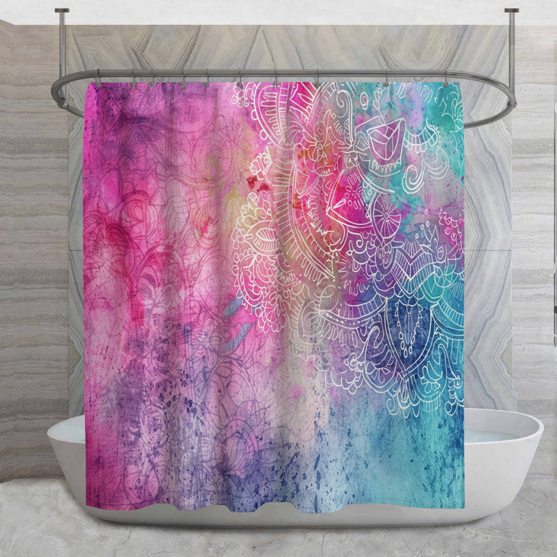 Rideau de douche Mandala - Décoration géométrique de salle de bain éclectique, H 84 po x l 70 po