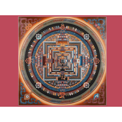 «Wheel of Life» peint à la main «Kalachakra Mandala Thangka», art mural carré tibétain de 28 po avec véritables reflets or 24 carats