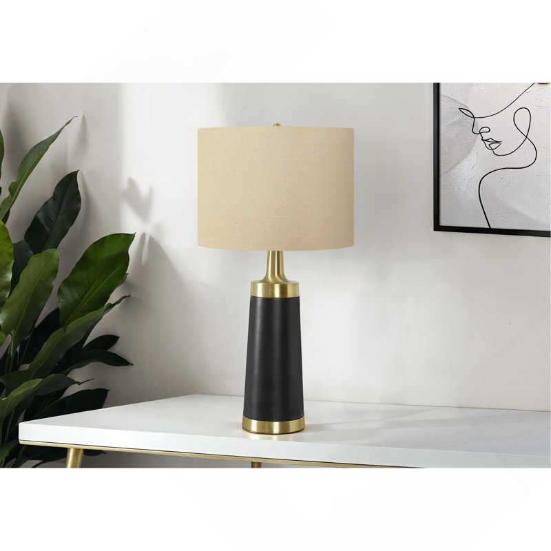 Lighting, H 28 po, lampe de table, métal noir, abat-jour beige, contemporain