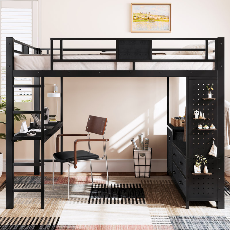 Grand lit mezzanine peu encombrant avec cadre en métal multifonctionnel pour les petites chambres