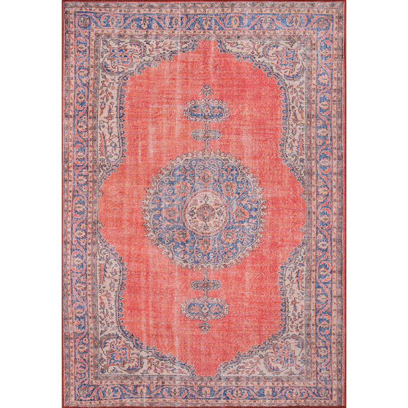Oriental Power Loom Red/Blue/Ivory Area Rug, Rectangle 5' x 7'6"