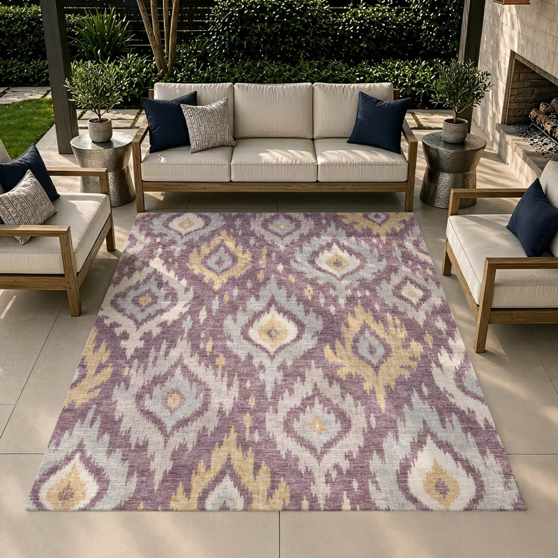 Tapis Chantille ACN3073 Ikat lavable à la machine pour intérieur/extérieur, Plum, 3 pi x 5 pi