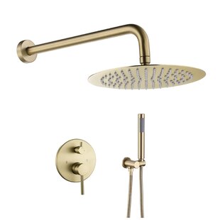 Sumerain Brushed Gold Shower Faucet Set with 8 Inches Stainless Steel Rain Shower Head, Solid Brass Rough in Valve