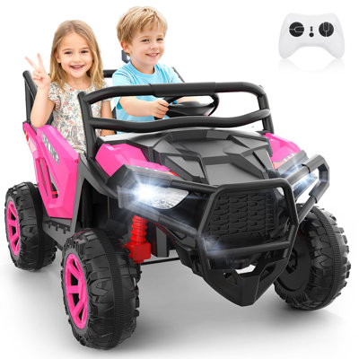 Alex Real 2 Seater 24V Ride On Car, UTV For Kids, Power Wheels With Remote Control, Multi-Function Electric Vehicle, Rose Red