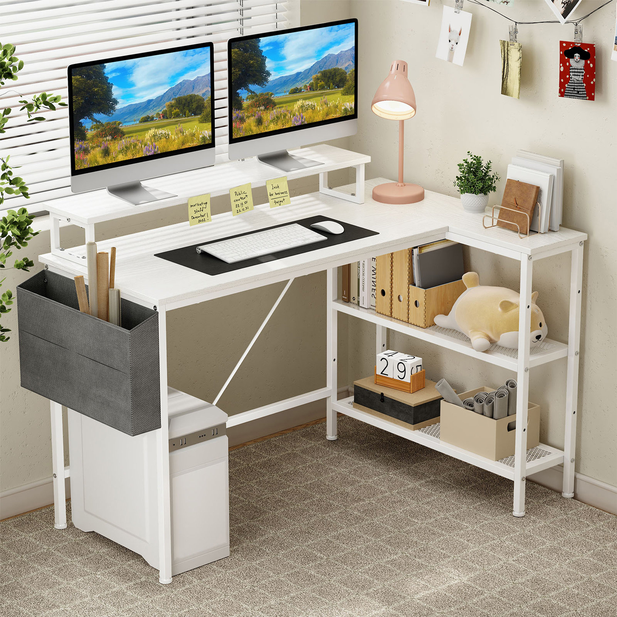 Arlmont & Co. 45.4'' W L-Shaped Computer Desk With Monitor Stand Gaming