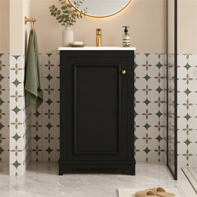 20 inch Freestanding Bathroom Vanity with Ceramic Sink, Modern Single Bathroom Vanity Set with Soft Closing Door & Adjustable Shelf