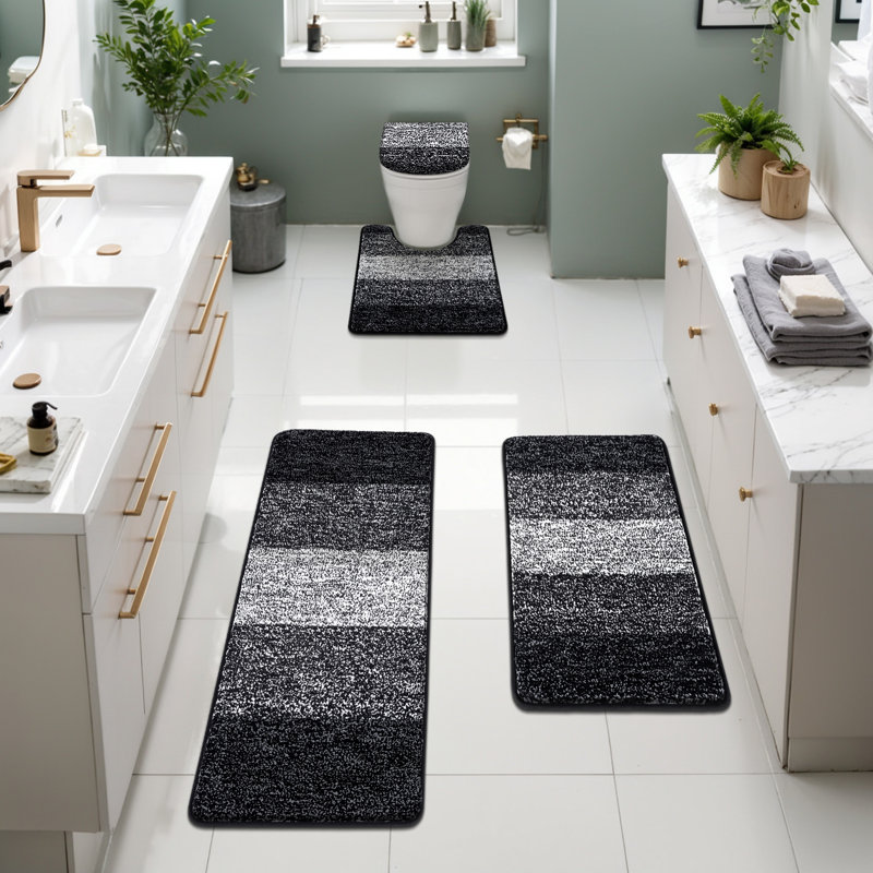 4 Piece Soft Absorbent Microfiber Bath Rug Set with Non-Slip Backing, Black