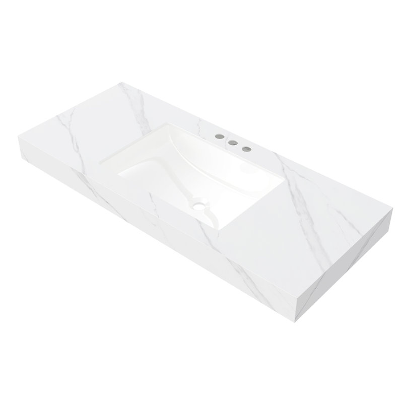 Sintered Stone Countertop and Undermount Ceramic Basin, Carrara White