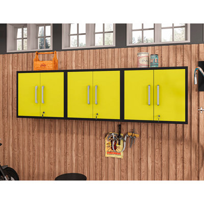 Eiffel 28" Modern Floating Garage Cabinet Set with Removable Shelves in Yellow