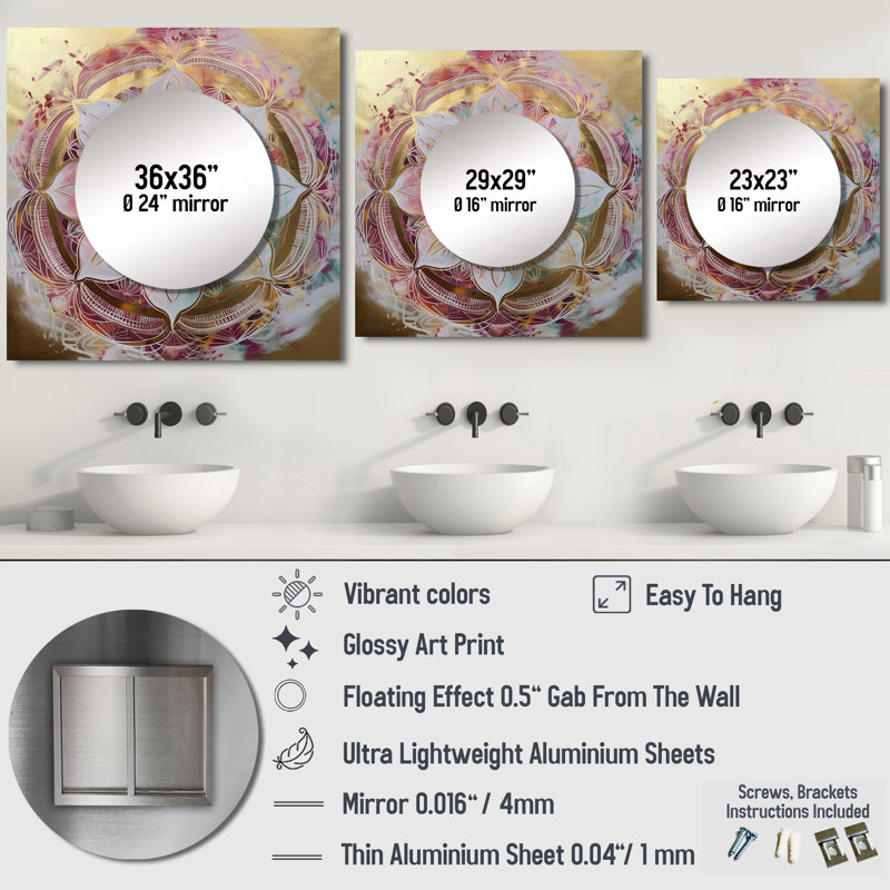 Samaria - Art mural miroir carré Boho Mandala pour salle de bain, 29 po x 29 po