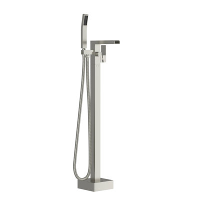 Freestanding Bathtub Faucet, 360 Waterfall Spout And Detachable Handheld, Dual Control, Brushed Nickel On Brass Faucet With Rotatable Hand Shower,
