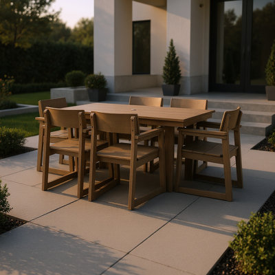 Table de patio pour 7 personnes avec trou pour parasol et 6 chaises avec accoudoirs Brown
