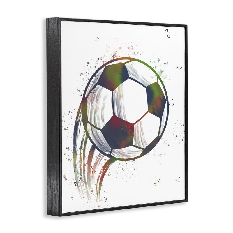 Giclée de ballon de soccer éclaboussé, design par Marcus Prime, H 20 po x l 16 po, Giclée encadrée noir minuit