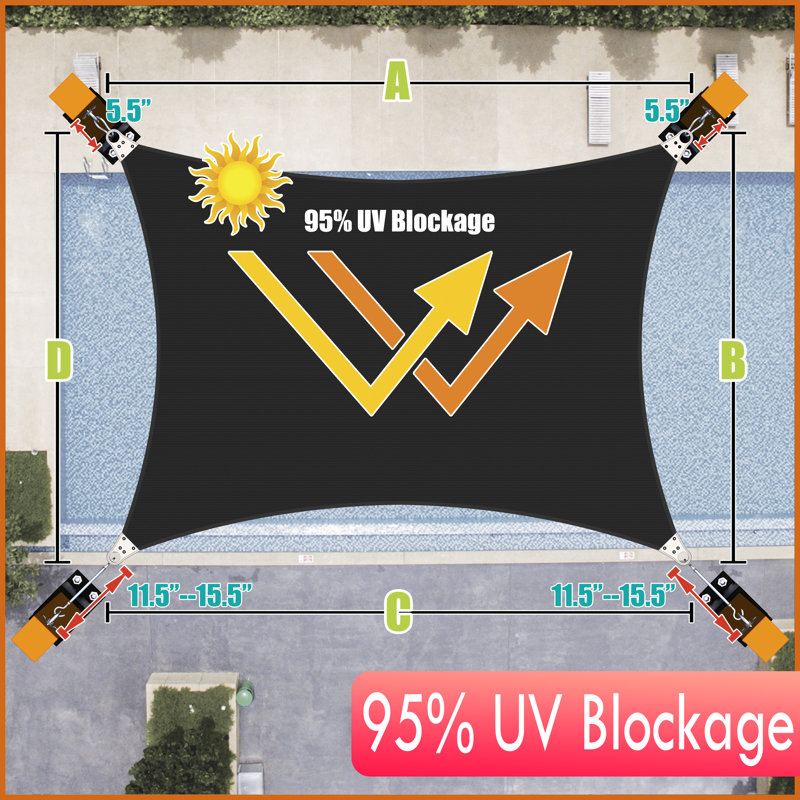 Black 12' x 16' Reinforced Rectangle Shade Sail with Stainless Steel Rings