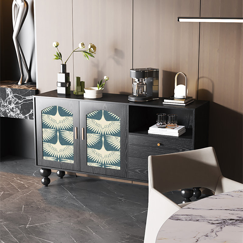 59.1in Multi-functional Large Capacity Sideboard, Black