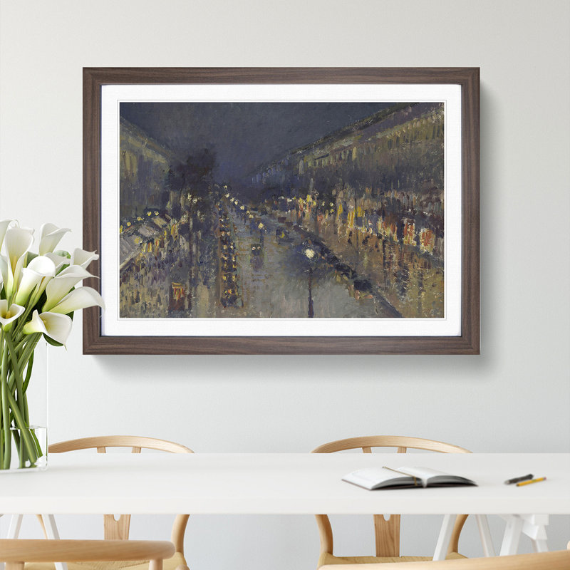 Montmartre Boulevard at Night by Camille Pissarro - Picture Frame Painting, Walnut, 36cm H x 48cm W x 2cm D