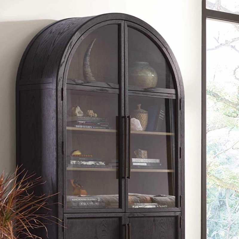Solid Wood Arched Display Cabinet With Glass Doors, 82.68" H x 43.31" W x 18.9" D