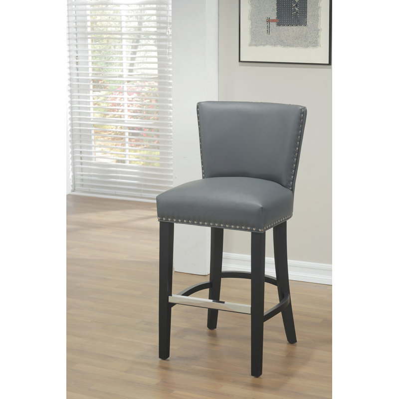 Upholstered Counter Stool with Solid Wood Frame