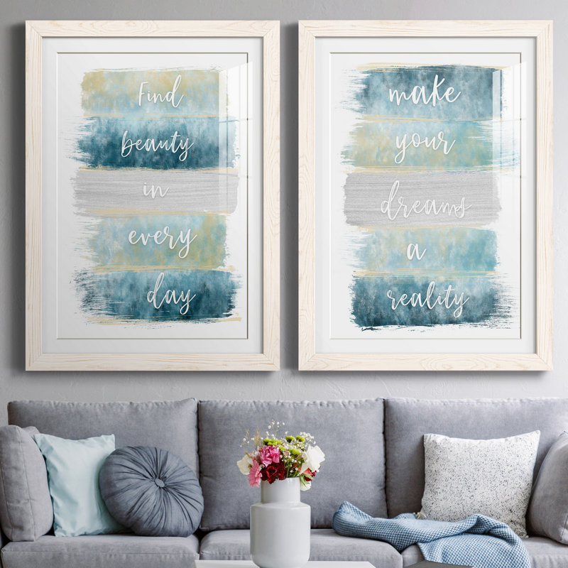 «Find Beauty» - ensemble de 2 reproductions d'art, H 31,5 po x l 47 po x P 1,5 po, Papier encadré blanc, Blanc