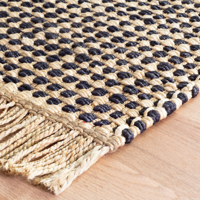 Kuba Black Handwoven Jute Rug, Rectangle 2' x 3'