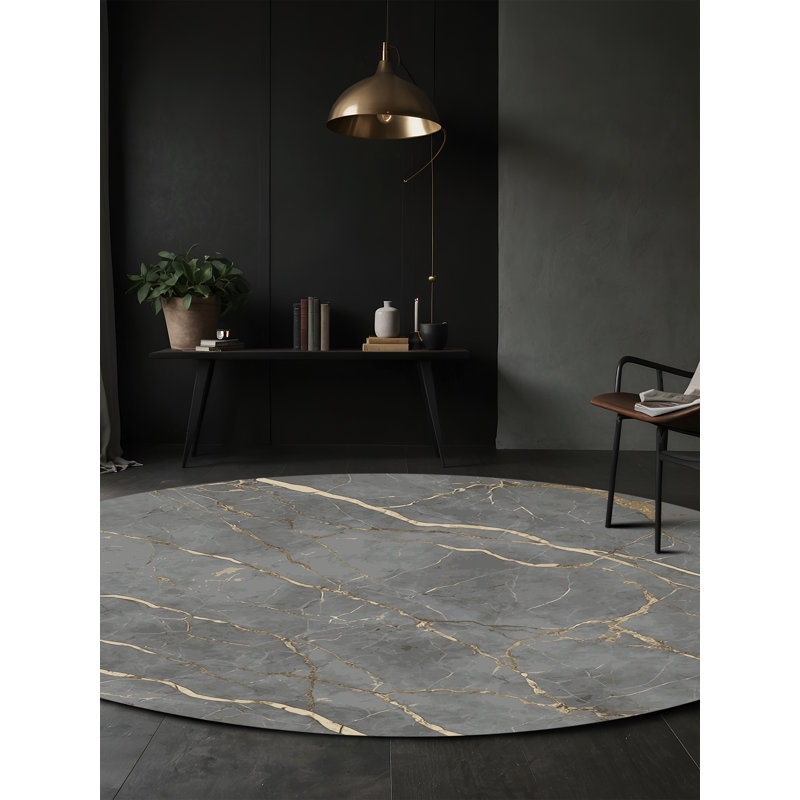 Tapis gris soyeux et moelleux, Rond 8 pi