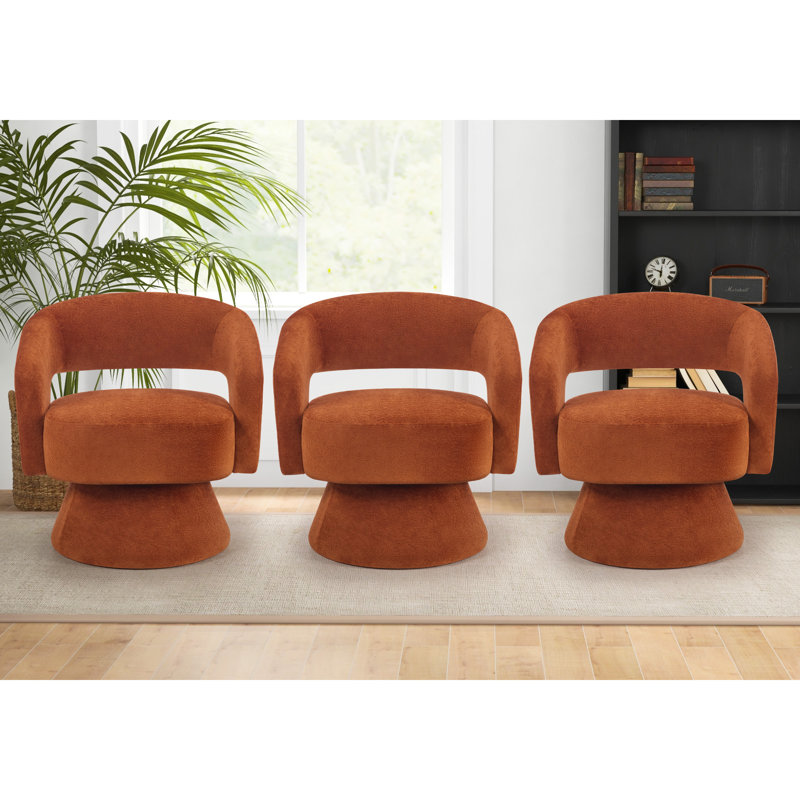 Markeita 27.8''Wide Modern Soft Microfiber Swivel Accent Chair with Unique Backrest Design, Orange, 3